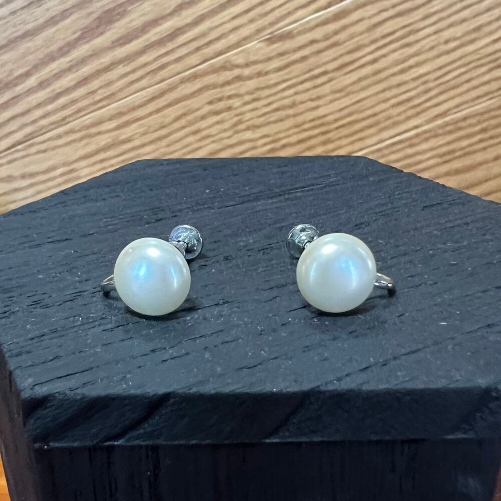 Vintage Pair Faux Pearl Clip / Screw On Earrings Sterling Stamped‎ MCM